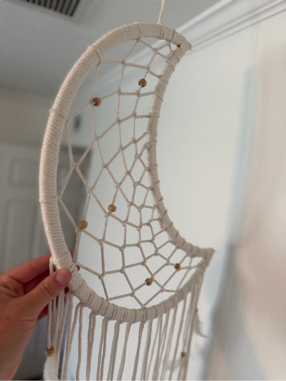Large Cream Macrame Crescent Moon Dreamcatcher